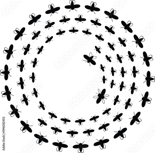 Swarm Of Small Flying Insects In Spiral