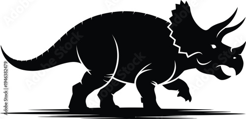 Prehistoric Triceratops Dinosaur Silhouette Walking In Profile