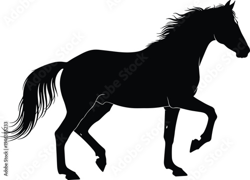 Running horse silhouette isolated black vector illustration of wild stallion with flowing mane and tail representing strength, speed and freedom