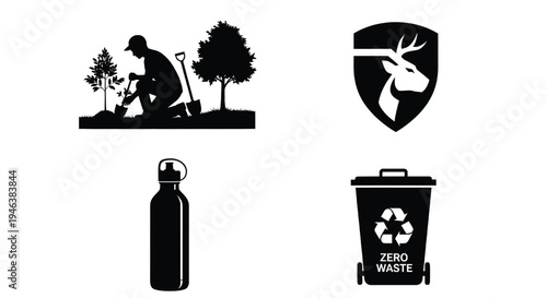 A set of eco-friendly icons for sustainable living