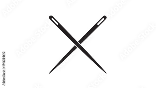 Needles crossed black icon with white background and sharp points featuring sewing, needle, cross with tool and craft elements for tailor, fashion