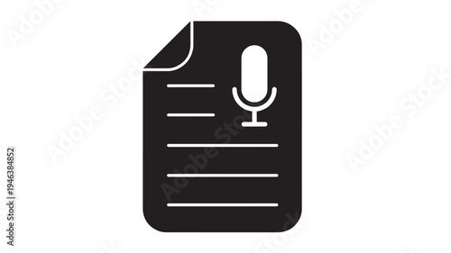 Document with microphone icon and lines representing text, symbolizing audio recording or transcription services for written content.