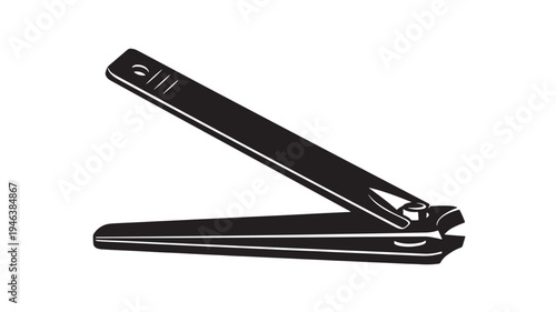 Nail clippers icon with a simple black and white design, featuring two pivoting levers and a cutting edge for personal grooming.