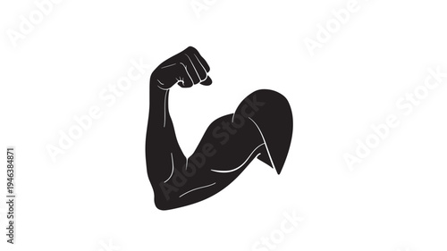 Muscle arm flexing with fist clenched in a silhouette style, conveying strength and power for fitness.
