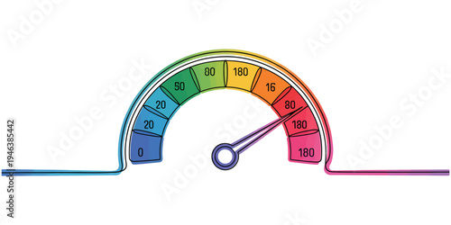 Horseshoe magnet and dashboard style speedometer gauge with numbers isolated on white background