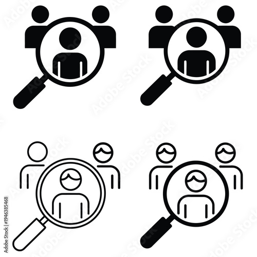 Hiring Recruitment Human Resources Icons, Job Search and Vacancy Symbols, Employee Selection and Candidate Analysis, HR Management Vector