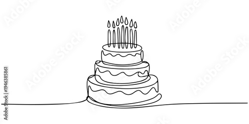 Pink birthday cake with candles and cream icing decorated with cherry for a happy celebration dessert