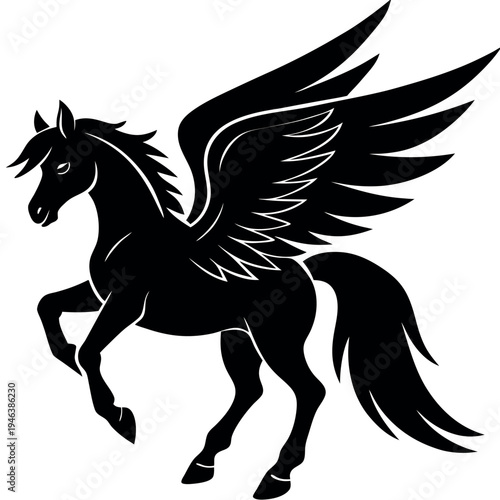 Horse with wings animal silhouette vector. 