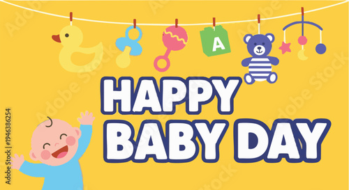 Baby celebration Happy Baby Day in bright colorful illustration for greeting card