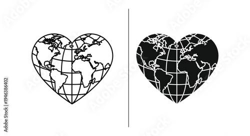 Heart shaped world map outline