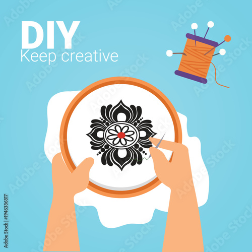 DIY craft, embroidery, creative hobby, hand stitching, floral design