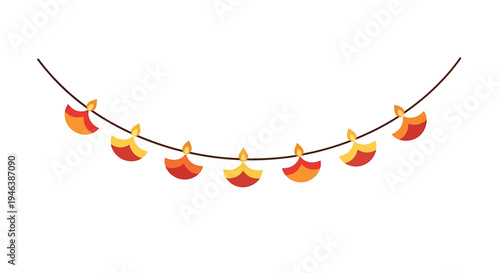 Festive String of Lanterns in India, Vibrant Illustration for Celebration, Cultural Decor, Bright Colors, Joyful Atmosphere