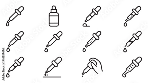Dropper icons set isolated on white background. medical pipet with fluid drop vector collection