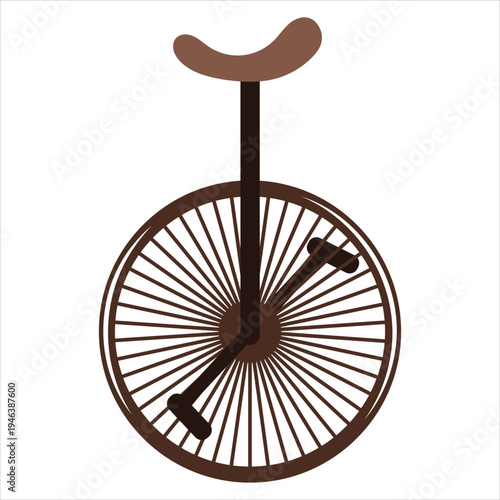 Unicycle with brown seat and pedal on white background icon art