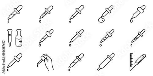 Medical dropper line icons set. Outline collection for pharmaceutical and laboratory use. Healthcare design elements