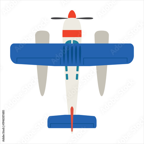 Single engine airplane top view isolated on white background