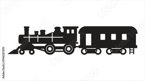 Steam train black silhouette isolated on a white background