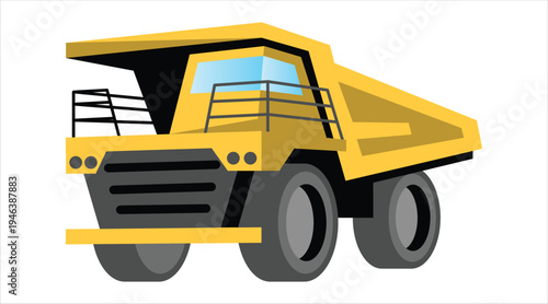 Yellow mining dump truck large heavy vehicle on white background