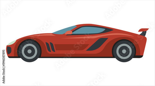 Red sports car fast automobile on white background studio shot