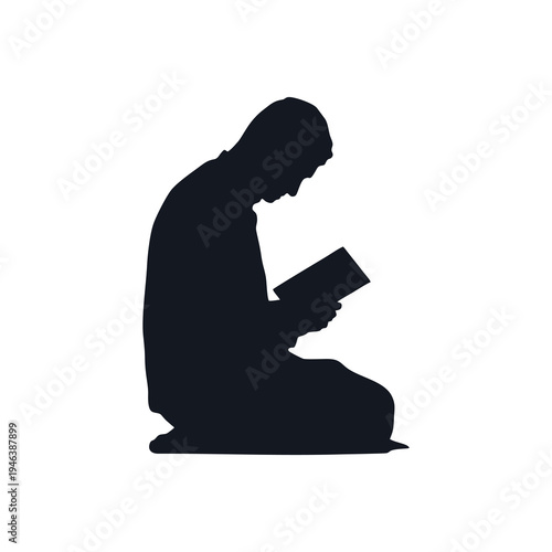 vector silhouette of a person reading the Quran