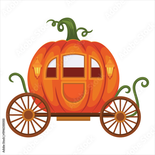 Pumpkin carriage from cinderella fairytale isolated on white background
