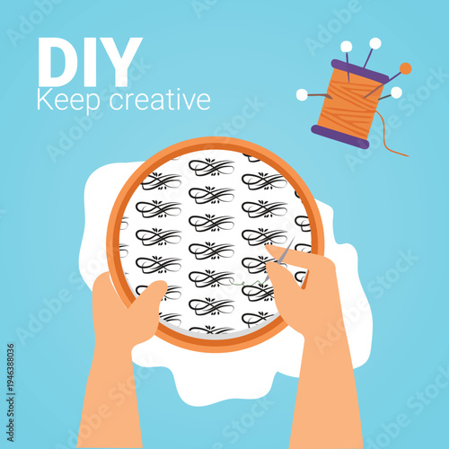 DIY craft embroidery hoop with floral pattern vector