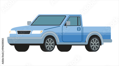 Blue pickup truck side view vector illustration in flat art style