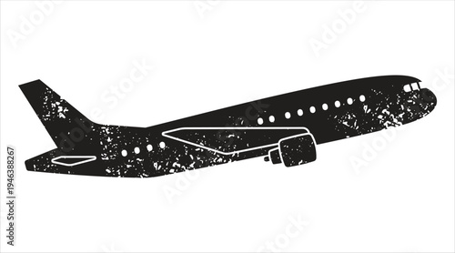 Black silhouette of large commercial airplane flying in mid air