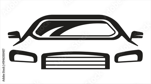 Modern sports car front view outline minimalist vector icon set