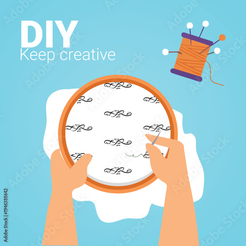 DIY craft, embroidery, creative hobby, sewing kit, hand stitching