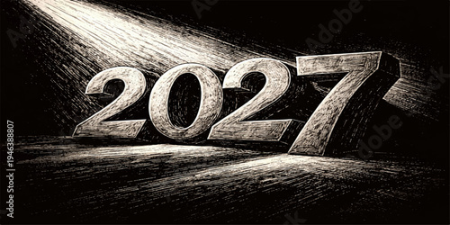 Metallic Silver 2027 Numbers on Dark Textured Background