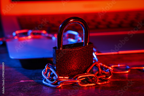 Padlock with chain and lapt...