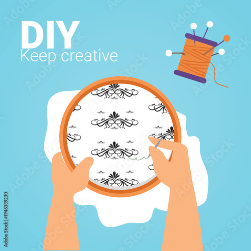 DIY craft, embroidery, creative hobby, floral pattern, hands-on activity