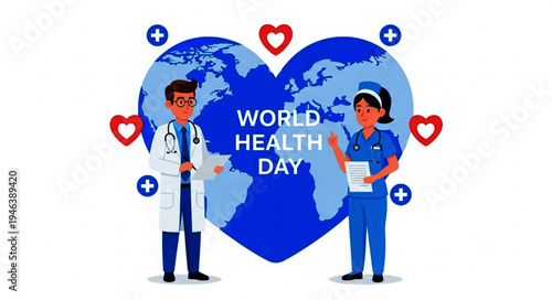 Celebrating World Health Day with dedicated medical professionals caring for global well-being and a healthy planet