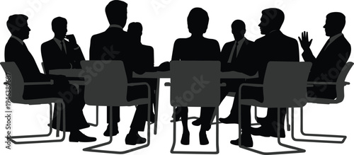 Business Meeting Silhouettes Around a Conference Table people