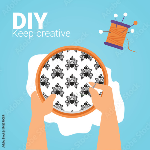 DIY craft, embroidery, creative hobby, sewing kit, hand stitching