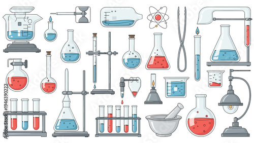 Comprehensive collection of laboratory glassware and scientific equipment used for conducting chemical experiments and research in a modern lab.