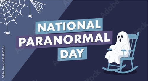Ghost in rocking chair on National Paranormal Day in spooky dark lighting with purple and blue tones for Halloween