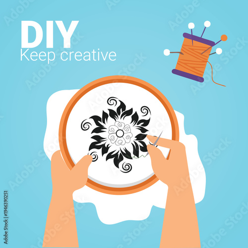 DIY craft, embroidery, creative hobby, hand stitching, needlework