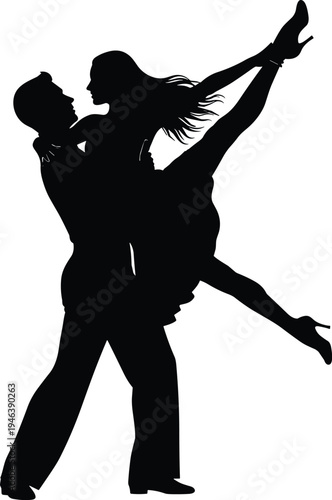 Flat vector silhouette of a professional electrician lineman working on high voltage power lines for electrical infrastructure maintenance