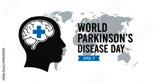Parkinson Awareness Poster with Brain Icon in Human Head for World Parkinson Day Healthcare Campaign
