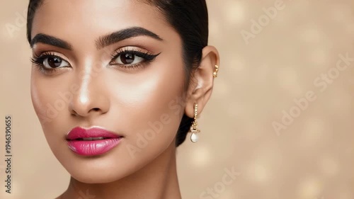 Close-up Portrait of a Beautiful Woman with Elegant Evening Makeup, 4K video