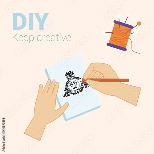 DIY creative drawing, hand drawing, artistic hands, craft illustration, creative process