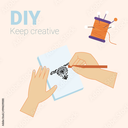 DIY creative hands, drawing, crafting, art supplies, illustration