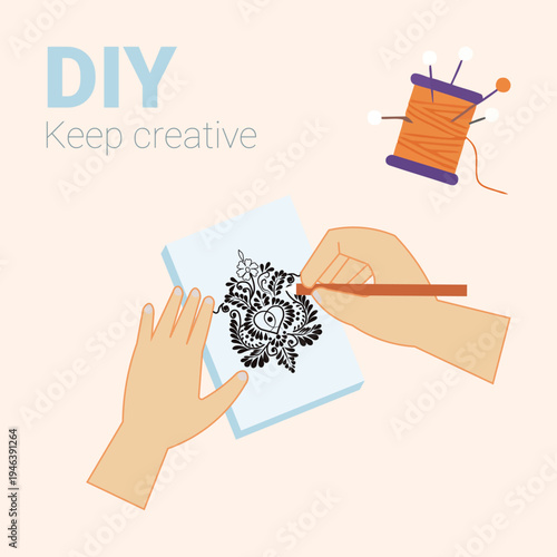 DIY creative hands drawing, artistic illustration, hand-drawn design, craft concept
