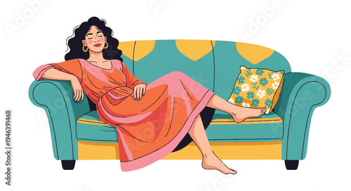 Woman relaxing on a sofa illustration comfort and leisure concept