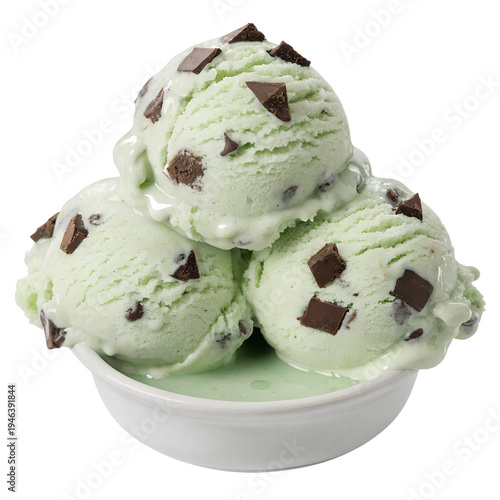 Refreshing Mint Chocolate Chip Ice Cream Scoops in a Bowl