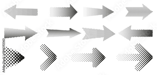 Dotted arrow and halftone direction arrows collection vector