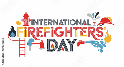 International Firefighters Day logo in colorful vibrant illustration for emergency services