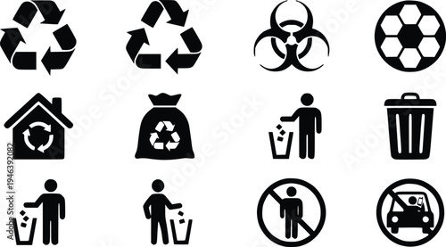 Recycling and Waste Management Icon Set on White Background